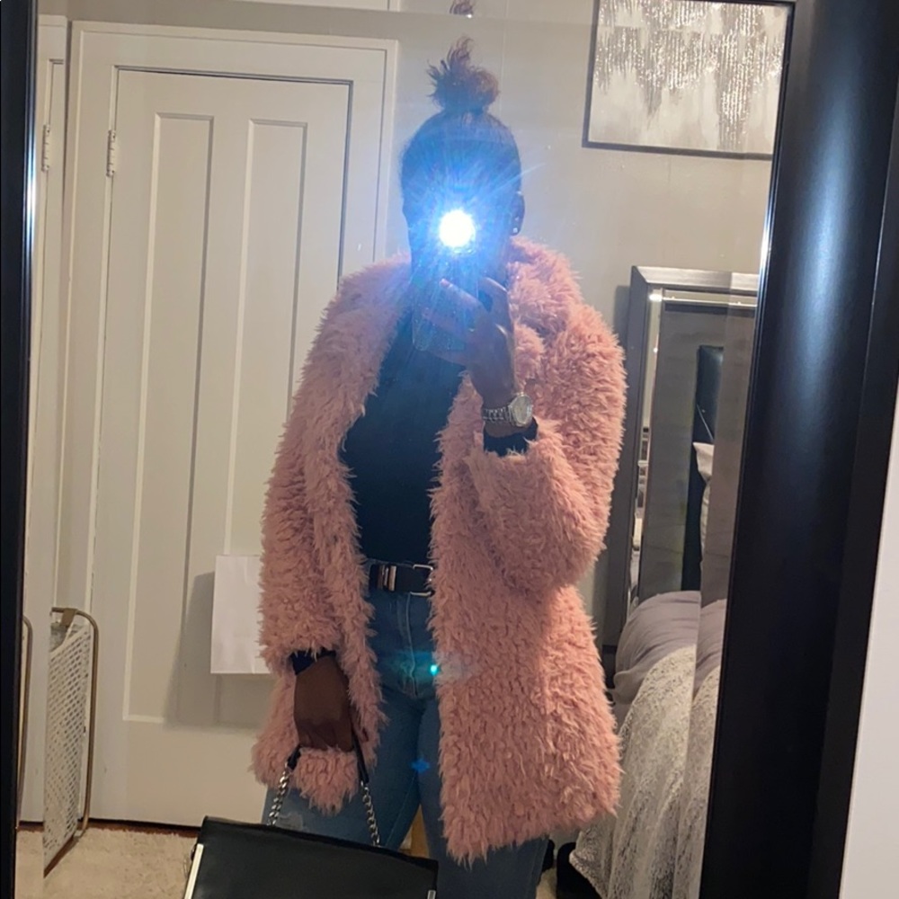 Guess pink Faux fur Teddy Coat